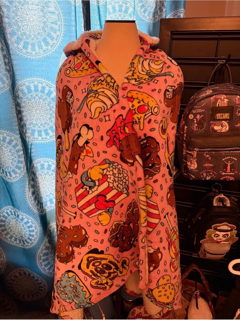Disney Pink Hooded Fleece Poncho with Snack & Dessert Print